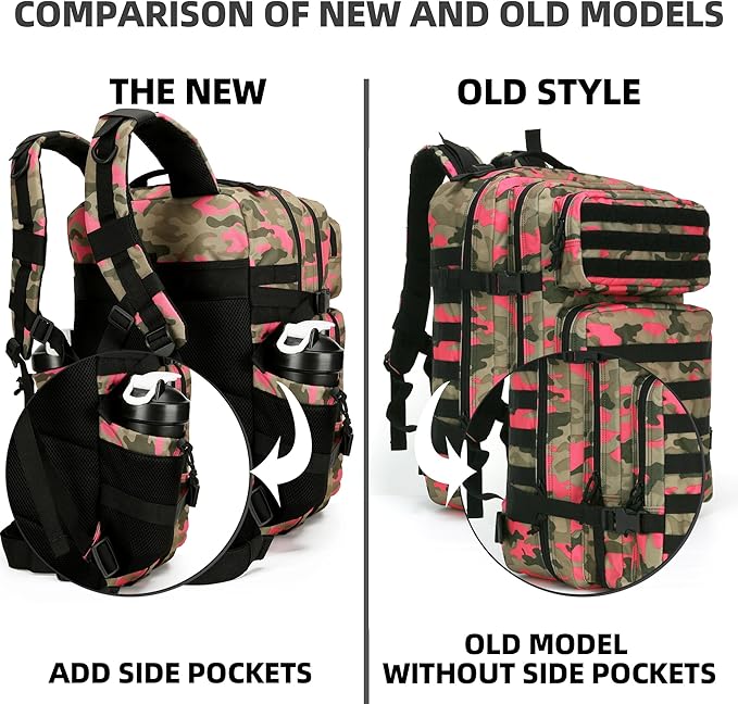 45L Tactical Assault Backpack 3 day assault pack with Molle Waterproof backpack Rucksack for Tactical Backpacks (Pink Camo)
