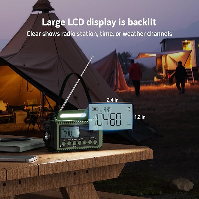 12000 Emergency Radio, NOAA Weather Radio with AM/FM/NOAA/SW,SOS Battery Operated Radio,5 Way Powered Emergency Hand Crank with USB Charger, Flashlight, Reading Lamp, Headphone Jack for Outdoor