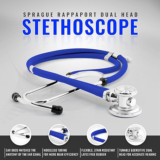 ASA TECHMED Medical Starter Kit - Stethoscope, Durable Blood Pressure Monitor, and EMT Shears and Protective Carrying Case Ideal for Healthcare Professionals, Blue