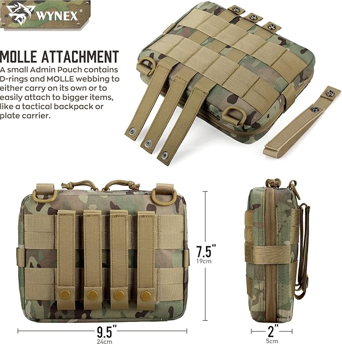 WYNEX Tactical Admin Molle Pouch, Medical EDC EMT Utility Bag Shell Design Attachment Pouches 1000D Nylon Hiking Belt Bags