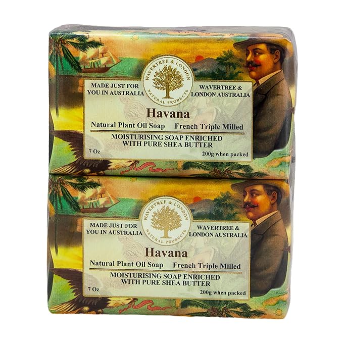 Wavertree & London Havana Scented Natural Soap (2 Bars), 7oz Moisturizing French Triple Milled Soap Bars enriched with shea butter - Pure Plant Based Bath & Body Bars for All Skin Types