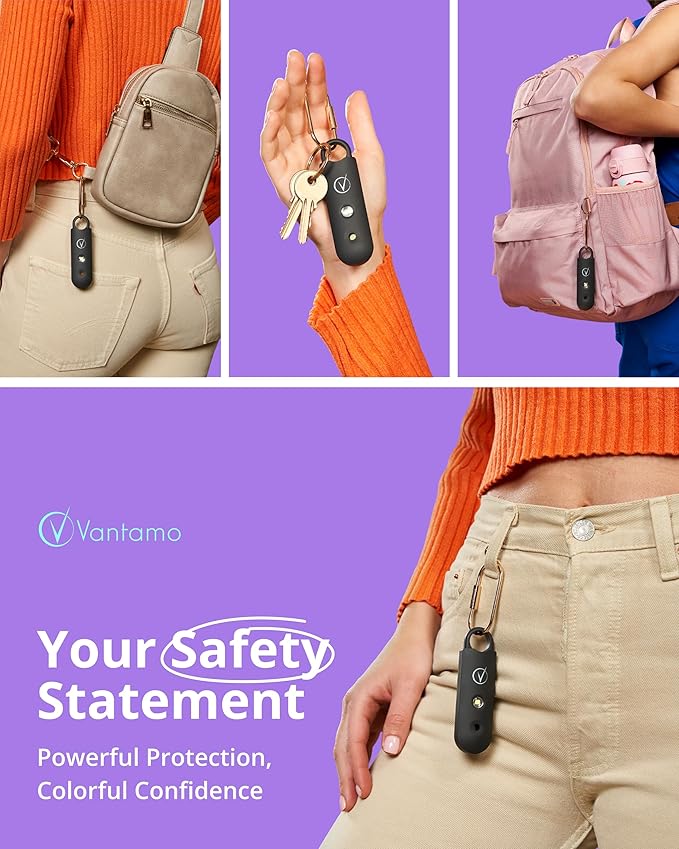 Vantamo Personal Alarm for Self Defense with Low Battery Notice, Strobe Light & Extra Loud 130 dB Double Speakers Safety Keychain Set for Women, Rechargeable Panic Button for Womens Self Defense