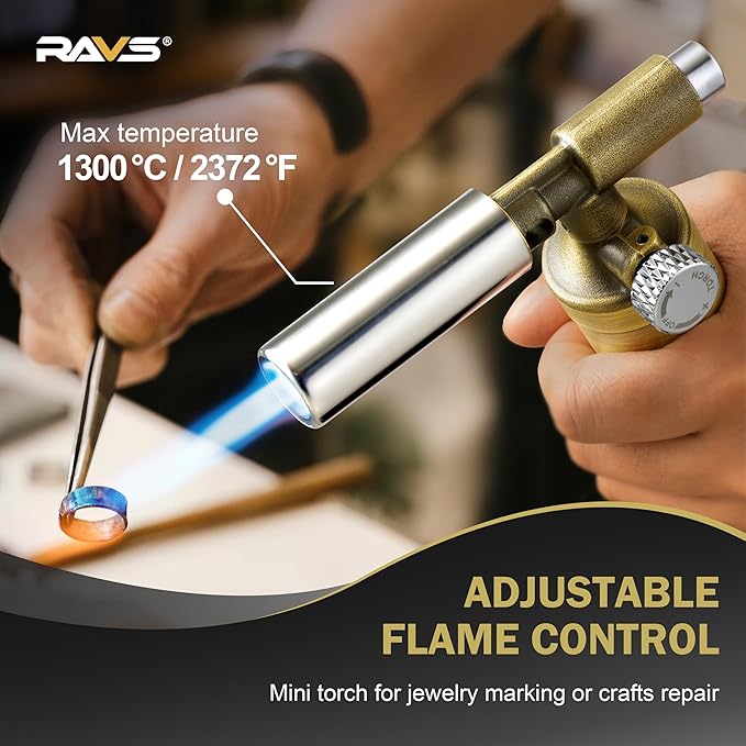 RAVS Copper Butane Torch Lighter, Refillable Kitchen Torch Cooking Torches, Blow Torch with Adjustable Flame, Creme Brulee Torch for Baking, Soldering Torch Gifts for Men, Butane is Not Included
