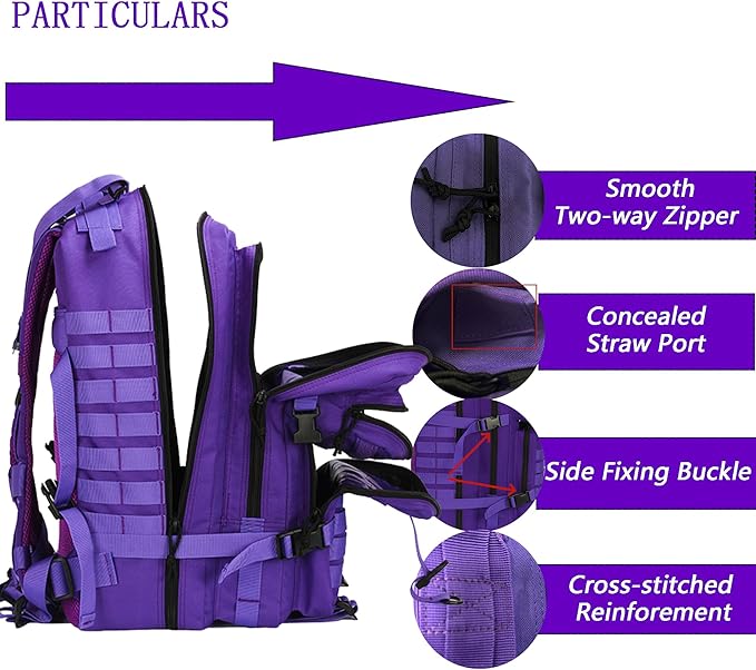 45L Military Tactical Backpack for Men & Women Bug Out Bag Assault pack Molle Daypack Hiking Trekking Rucksack(Purple)