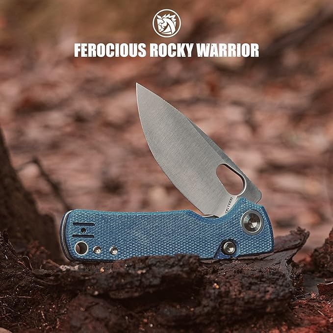 Vosteed Porcupine EDC Pocket Knife, Lightweight Folding knife - 2.99" 14C28N Steel Blade, Thumb hole, Blue Micarta Handle Top Liner Lock Knives for Camping Survival - A2605