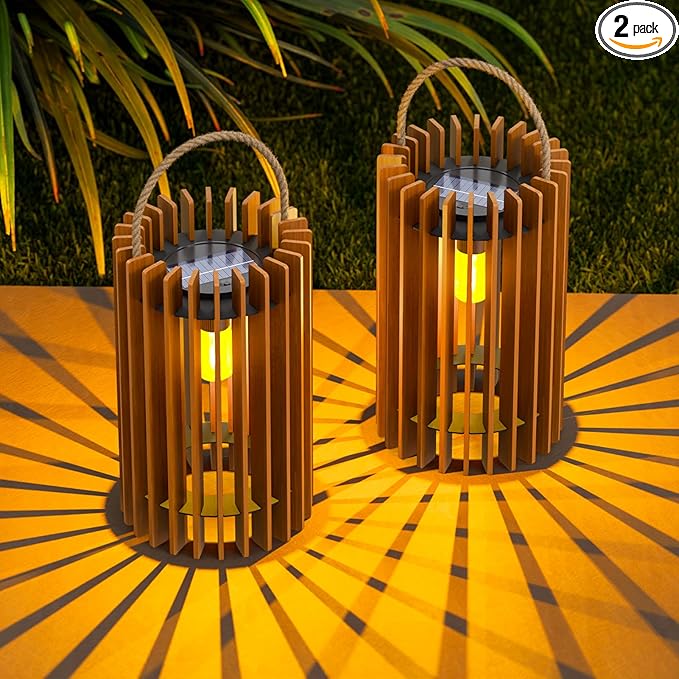 2-Pack Solar Lanterns Outdoor Hanging Portable Table Top Decorative Lamp DIY Lantern Lights Water-Resistant for Outside Patio Yard Garden Porch
