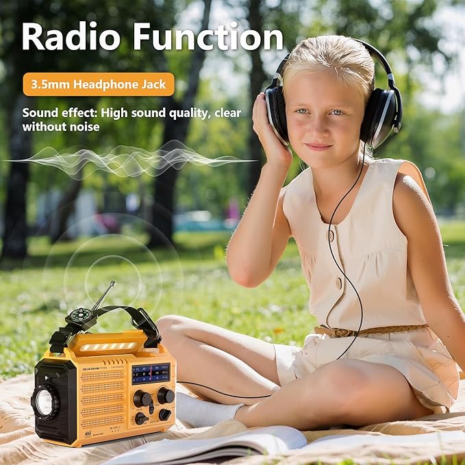 5000 Weather Radio,Solar Hand Crank 5-Way Power Emergency Radio,AM/FM/Shortwave/NOAA Alert Survival Portable Radio,Power Bank USB Charger,Camping Flashlight,Reading Lamp,Headphone Jack,SOS,Compass