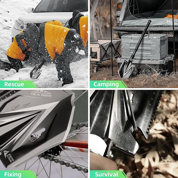 Zune Lotoo Tactical Shovel Survival Tool, 18 in 1 Small Camping Shovel Folding Multitool Compact Entrenching Tool Heavy Duty for Hiking Backpack Emergency Spade Lightweight Car Truck Gift Survivalist