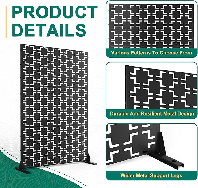 72" H×47" W Metal Privacy Screen Outdoor Privacy Screen Freestanding, Outdoor Privacy Screens and Panels for Patio Lawn Deck, Outdoor Privacy Panels Decorative Privacy Fence(Consists of 3 Panels)