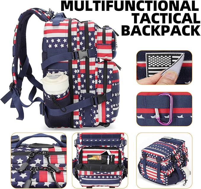 25L Tactical Military Backpack Small Travel Backpack for Men and Women Assault Pack Bug Out Bag Molle Daypack Gym Backpack with Bottle Holder (Flag)