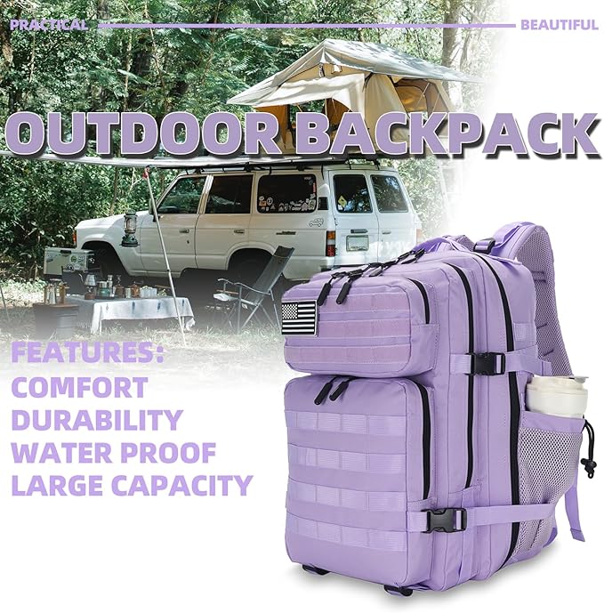 25L Tactical Backpack for Men Women Military Backpack Army Assault Pack Molle Backpack Small Bug Out Bag Travel Rucksack Daypack (Light Purple)