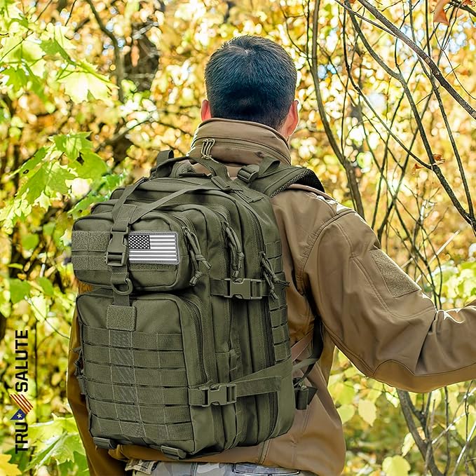 Tru Salute 45L Military Tactical Backpack Large Army 3 Day Assault Pack Molle Bug out Bag Rucksack (Amy Green)
