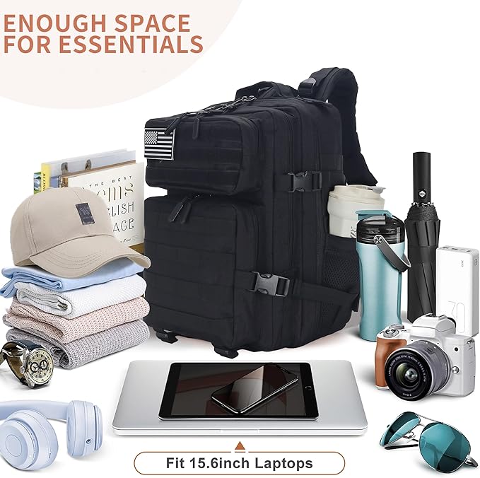 25L Tactical Backpack Small Military Tactical Backpack Molle Bag Heavy Duty Assault Pack for Work Gym Outdoors (Black)