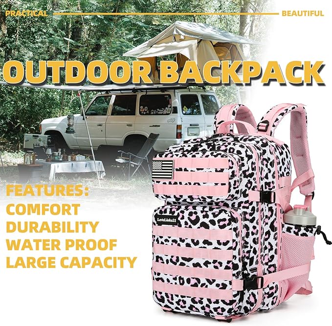 25L Tactical Backpack for Men Women Military Backpack Army Assault Pack Molle Backpack Small Bug Out Bag Travel Rucksack Daypack (Pink Leopard)