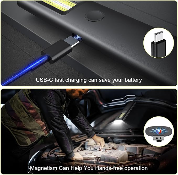 3IN1 EDC Pocket LED Flat Flashlight, USB-C Rechargeable 500 Lumens Compact Bright Handheld Flash Lights, Aluminum Alloy Material with Magnet for Hiking Work and Emergency (Black)