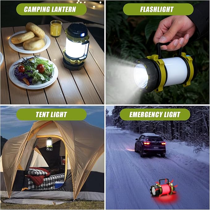 Camping Lantern Rechargeable, Alpswolf Camping Flashlight 4000 Capacity, 6 Modes, IPX4 Waterproof, Led Lantern for Camping, Hiking, Outdoor Recreations Green 4 Packs