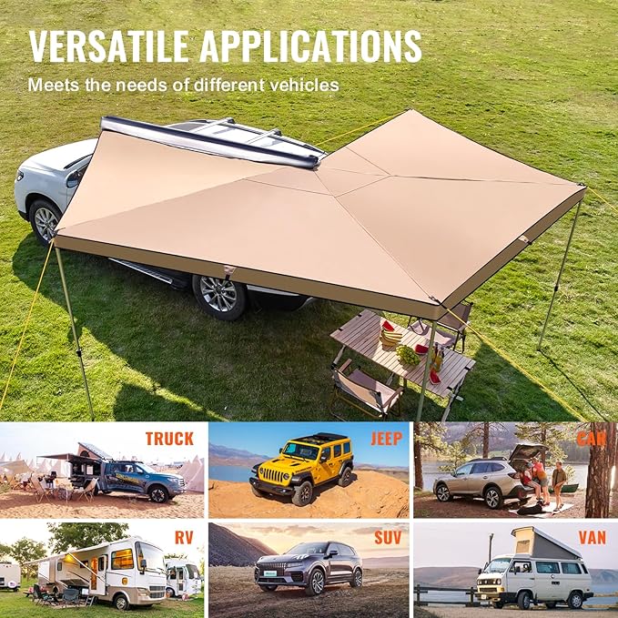 VEVOR 270 Degree Vehicle Overland Awning, Free Standing, Driver Side Waterproof Car Shelter, UV50+ Vehicle Awning for SUV Truck Van -Ultimate Sun Protection 270LTE