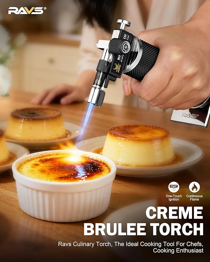 RAVS Butane Torch Lighter, DUAL Flame Mode Kitchen Torch, Refillable Cooking Torch Gun, Creme Brulee Torch Lighter, Blow Torch for Cooking, Welding, Mini Torch Soldering Torch, Butane is Not Included