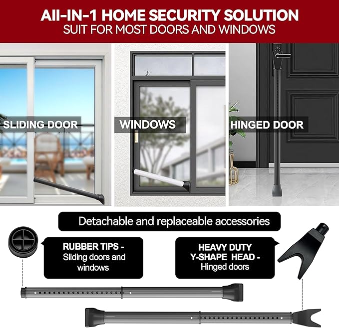 AceMining Upgraded Door Security Bar & Sliding Patio Bar, Heavy Duty Stoppers Adjustable Jammer for Home, Apartment, Travel (2 Pack,Grey)