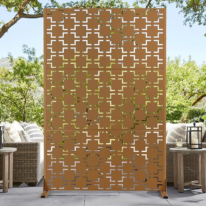 72" H47" W Metal Outdoor Privacy Screen - Freestanding, Decorative Fence (3 Panels)