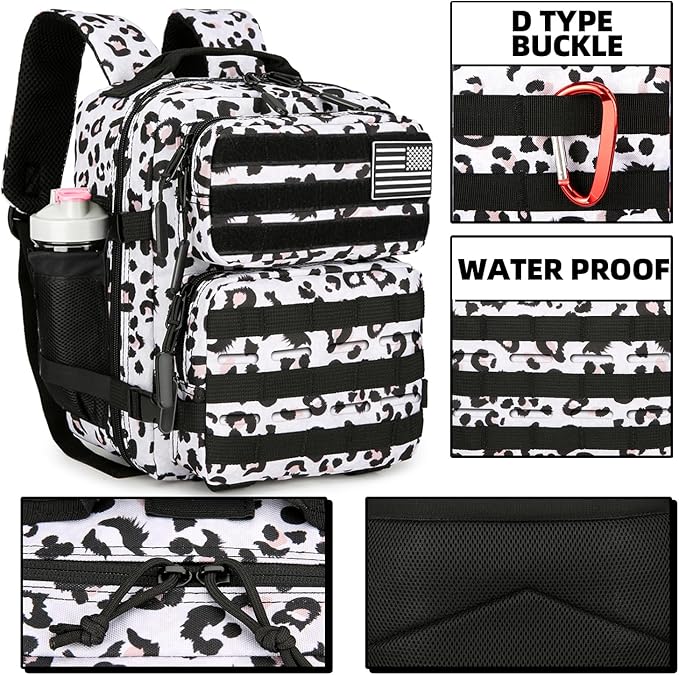 9L Mini Tactical Backpack 9L Assault Pack 9L Tactical Backpack Hiking Fitness Backpack(White Leopard)
