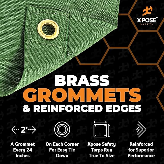 Xpose Safety Canvas Tarp - 10oz Green Canvas Tarps Heavy Duty Water Resistant with Brass Grommets- Multipurpose Outdoor Tarpaulin for Camping, Canopy, Trailer, Equipment Cover 6' x 6' (2 Pack)