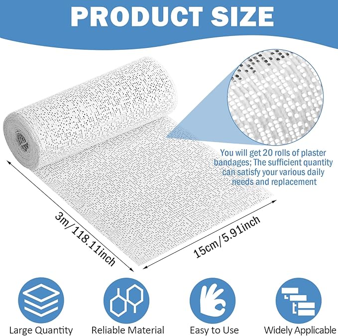 Treela Plaster Cloth Rolls Gauze Bandages Rolls Strips for Belly Casts, Scenery Molds, Mask Making, Art Projects, Body Casts, Craft Supplies(6 Inch x 66 Yard)