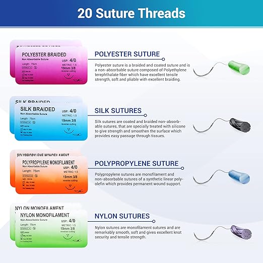 Alcedo Suture Practice Kit for Medical Students | Complete Set (32 Pieces) Include Durable Large Suturing Pad with Pre-Cut Wounds, Tools Kit, and Suture Threads | Perfect for Practice, Demonstration