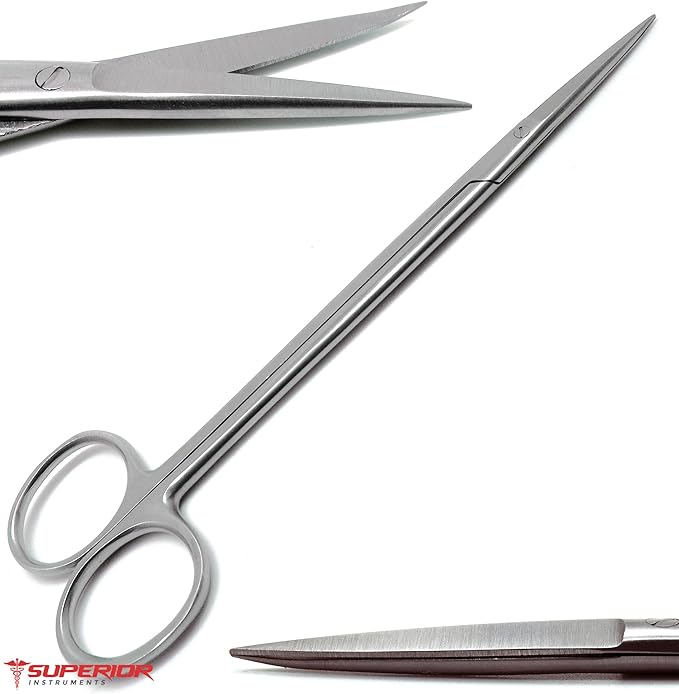 2 Pcs Dental Surgical Medical ENT Scissors Kelly Straight & Curved 7" Sharp/Sharp Instruments