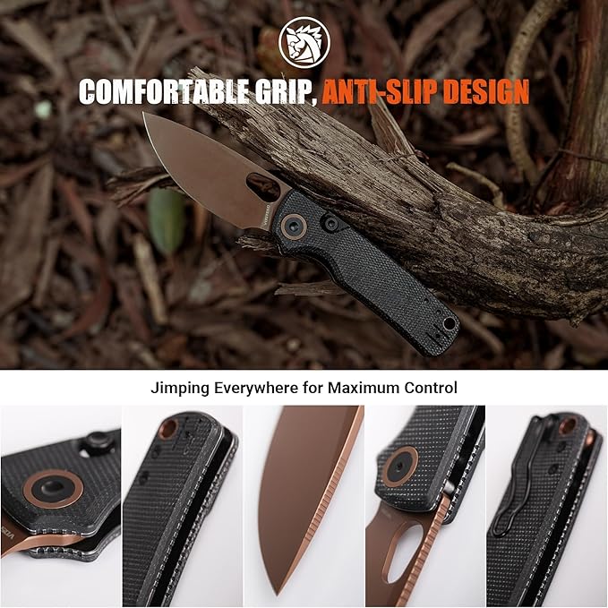 Vosteed Porcupine - EDC Pocket Knife, 2.99’’ 14C28N Steel Rose Gold Blade, Top Liner Lock Micarta Handle - Lightweight Folding knives with Clip for Men & Women Camping Outdoor-A2602