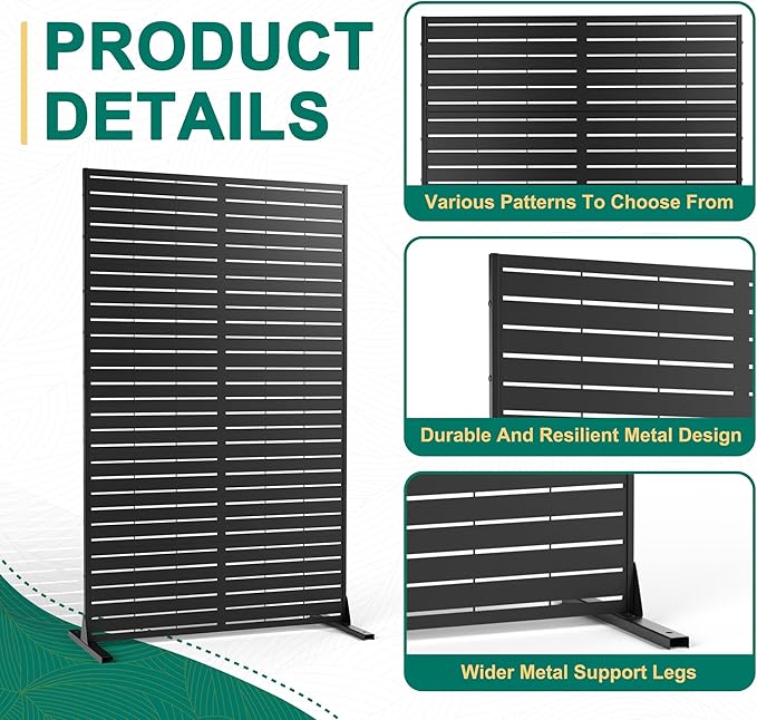 72" H×44" W Metal Privacy Screen Outdoor Privacy Screen Freestanding, Outdoor Privacy Screens and Panels for Patio Lawn Deck, Outdoor Privacy Panels Decorative Privacy Fence(Consists of 5 Panels)
