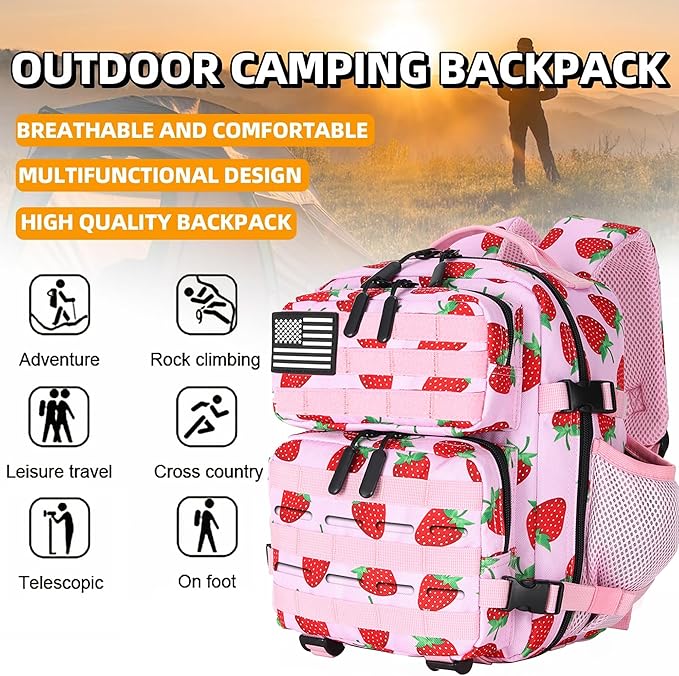 9L Mini Tactical Backpack 9L Assault Pack 9L Tactical Backpack Hiking Fitness Backpack(Strawberry)