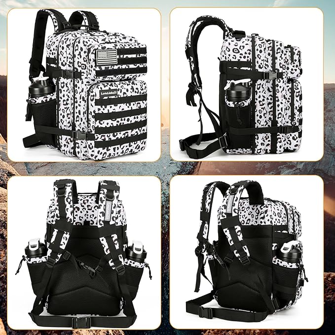 25L Tactical Backpack Military Tactical Backpack for Men and Women Small Assault Pack Outdoor Travel Hiking Camping Rucksack with Molle Webbing (White Leopard)