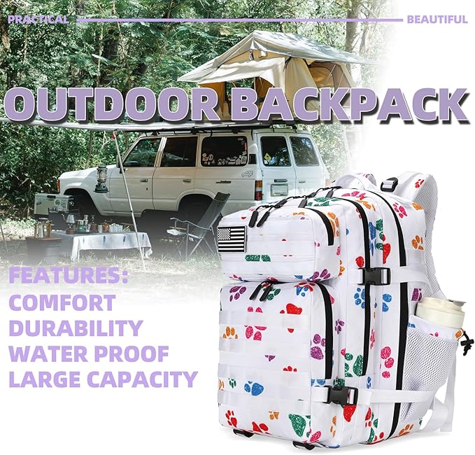 25L Tactical Military Backpack Small Travel Rucksack for Men and Women Assault Pack Bug Out Bag Molle Daypack Gym Backpack with Bottle Holder (Cat Paw)