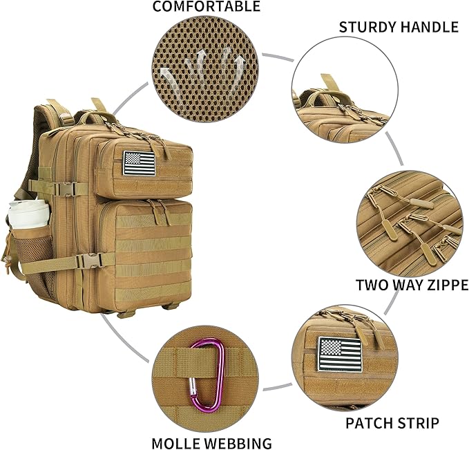 25L Military Tactical Backpack Small Army Assault Pack Molle Daypack for Men and Women for Work Travel Gym Outdoor Hiking Camping (Khaki)