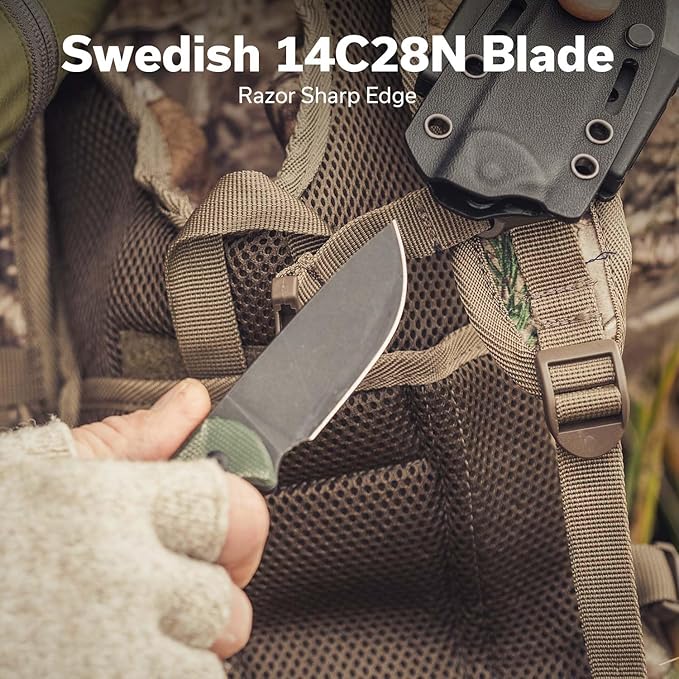 CIVIVI Timberbark Fixed Blade Knife with Kydex Sheath & Clip, 3.2" 14C28N Blade Micarta Handle with Lanyard, Ideal EDC Hunting Knife for Outdoor Adventures Camping Hiking C23094-3, Green