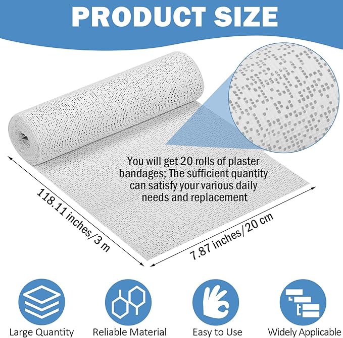 Treela Plaster Cloth Rolls Gauze Bandages Rolls Strips for Belly Casts, Scenery Molds, Mask Making, Art Projects, Body Casts, Craft Supplies(8 Inch x 66 Yard)
