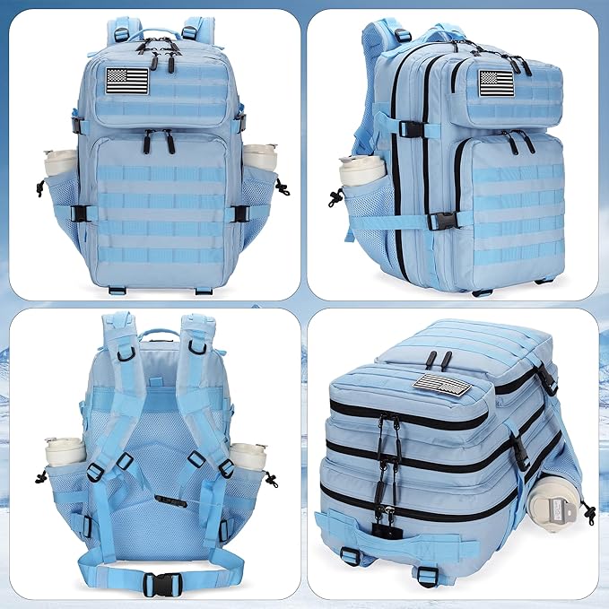 45L Tactical Assault Backpack 3 day assault pack with Molle Waterproof backpack Rucksack for Tactical Backpacks (Light blue)