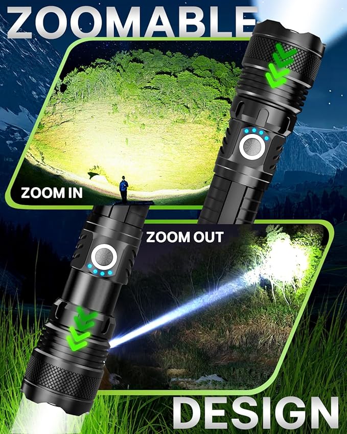 Victoper LED Flashlights, High Powered High Lumens Super Bright Tactical Flashlight, Rechargeable, 5 Modes Zoomable Waterproof Flash Lights for Emergency, Outdoor, Home, Camping, Hiking