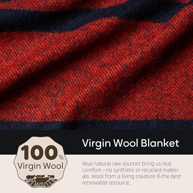 100% Wool Blanket, 62" x 86", Warm, Thick, Washable, Military Wool Blanket, Great for Camping, Outdoors, Sporting Events, Survival Kits