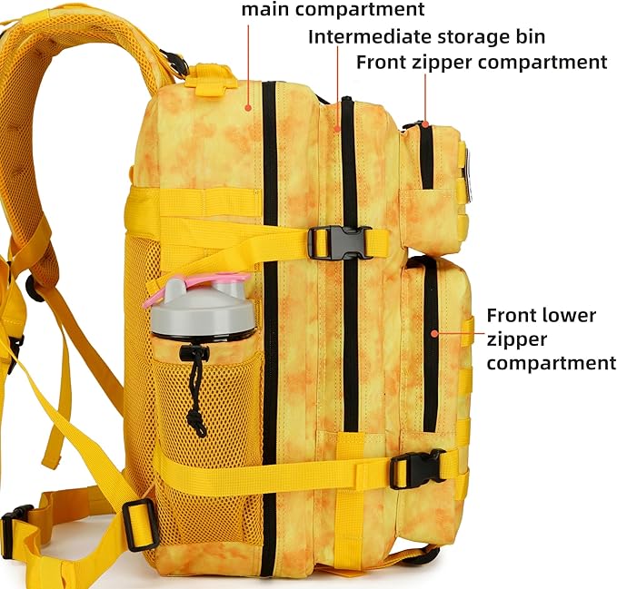 45L Tactical Assault Backpack 3 day assault pack with Molle Waterproof backpack Rucksack for Tactical Backpacks (Yellow)