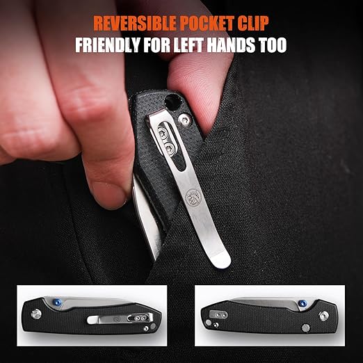 Vosteed Raccoon EDC Folding Pocket knife with Clip, Top Liner Lock Knife with 3.25" Sandvik 14C28N Steel Blade, Micarta Handle for Camping, Hiking - A2903