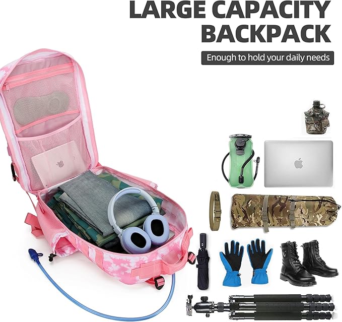 45L Tactical Assault Backpack 3 day assault pack with Molle Waterproof backpack Rucksack for Tactical Backpacks (Pink coral)