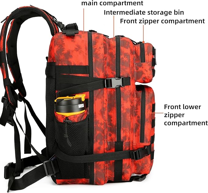 45L Tactical Assault Backpack 3 day assault pack with Molle Waterproof backpack Rucksack for Tactical Backpacks (Red water pattern)