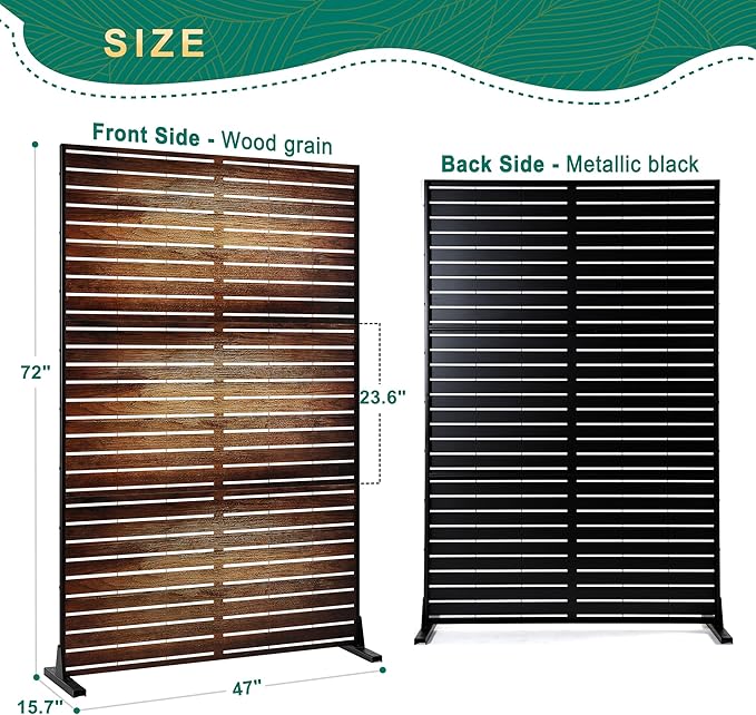72" H47" W Metal Outdoor Privacy Screen - Freestanding, Decorative Privacy Fence (3 Panels)