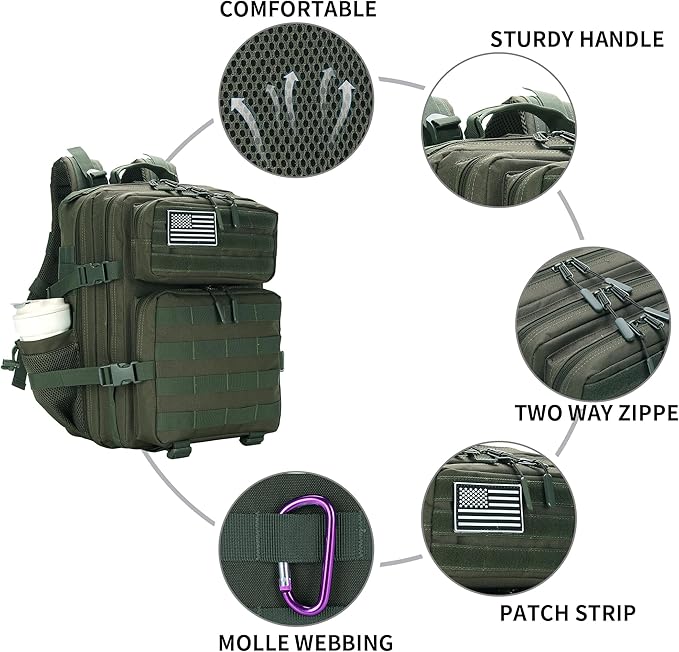25L Military Tactical Backpack Small Army Assault Pack Molle Daypack for Men and Women for Work Travel Gym Outdoor Hiking Camping (Army Green)