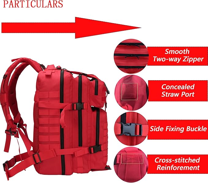 45L Military Tactical Backpack for Men & Women Bug Out Bag Assault pack Molle Daypack Hiking Trekking Rucksack(45L red)