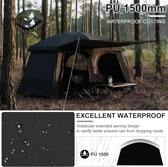 Vidalido Tents,6-8 Person Camping Tent with Extended Vestibule,2 Room Weather Resistant Family Tents,Easy Install Waterproof Outdoor Tent for Backpacking and Camping Hiking