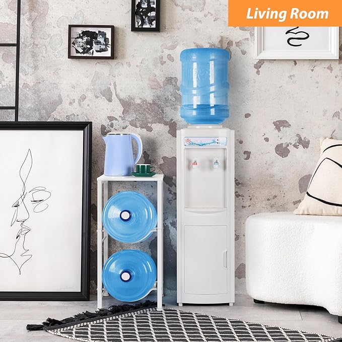 White Water Bottle Holder 5 Gallon Water Jug Holder Stand with Shelf, 5 Gal Water Cooler Jug Rack Water Bottle Storage Organizer for Living Room, Kitchen, Office, Garage