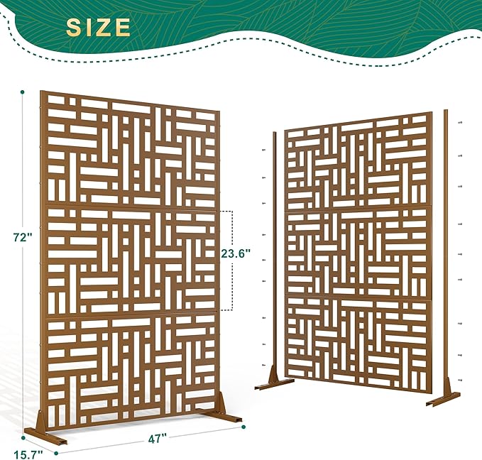 72" H×47" W Metal Privacy Screen Outdoor Privacy Screen Freestanding, Outdoor Privacy Screens and Panels for Patio Lawn Deck, Outdoor Privacy Panels Decorative Privacy Fence(Consists of 3 Panels)